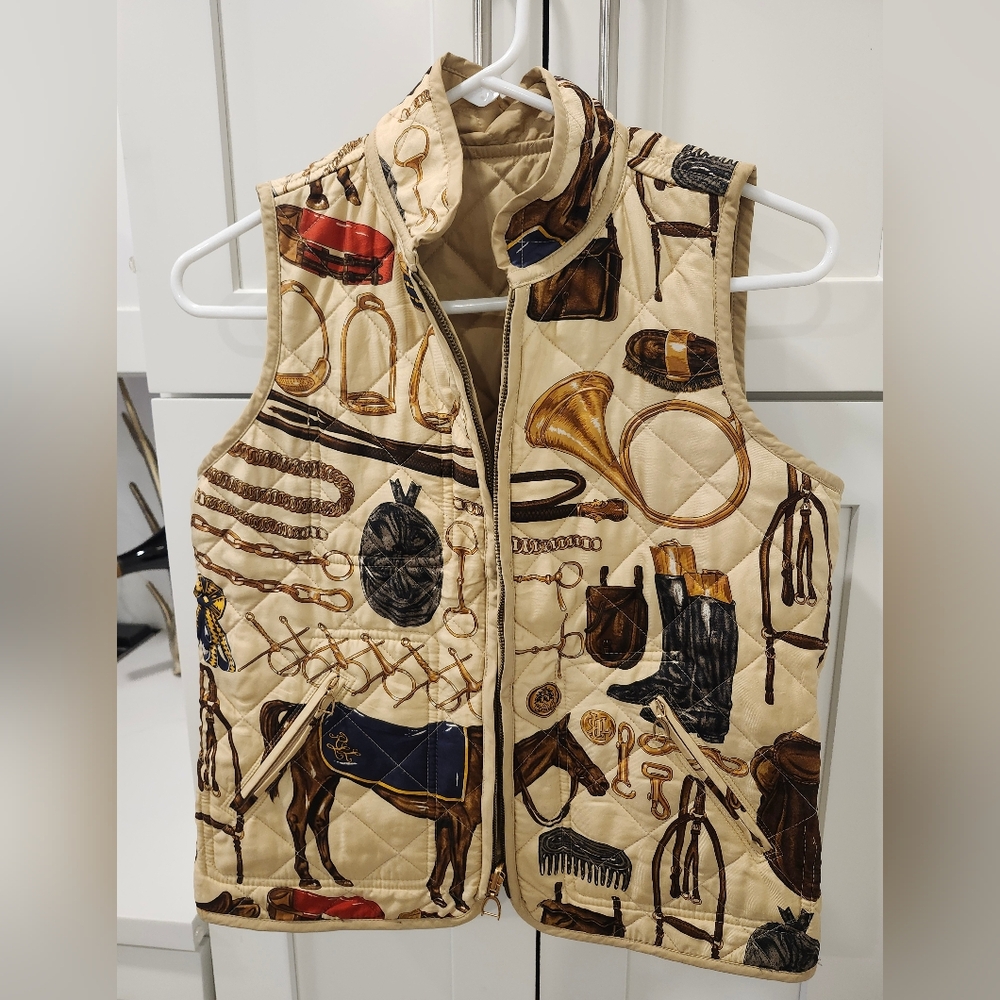 Lauren by Ralph Lauren Eqestrian Quilted Silk Reversable Vest Size P/M